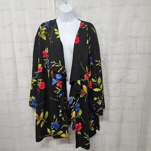 Vintage Kari's Korner Black Red Kimono Floral Retro Cottage Boho Open XL+